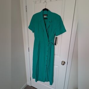 NWT Vintage Donna Morgan Women's Sz 12 Silk & Linen Blend Buttondown Midi Dress